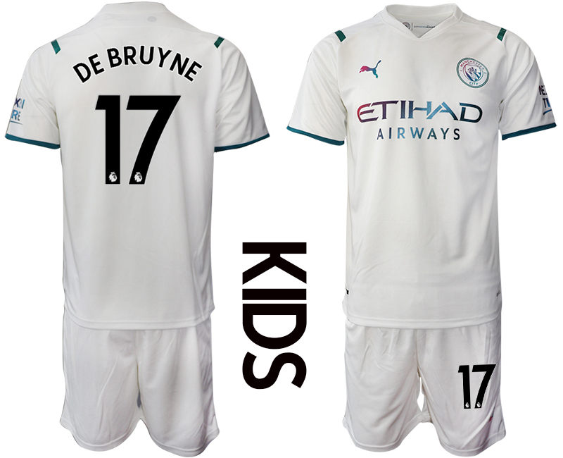 Youth 2021-2022 Club Manchester City away white #17 Soccer Jersey->youth soccer jersey->Youth Jersey